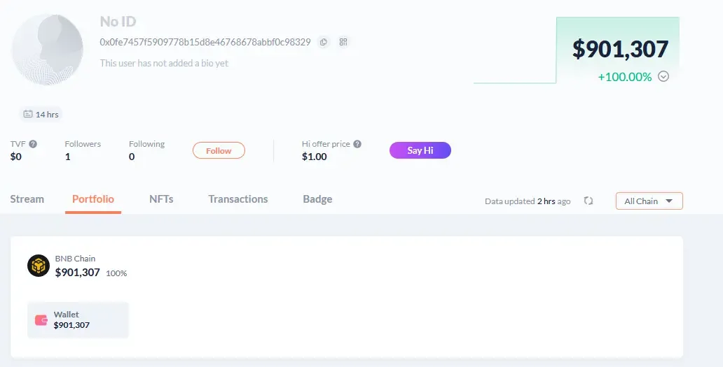 snippet of the wallet address